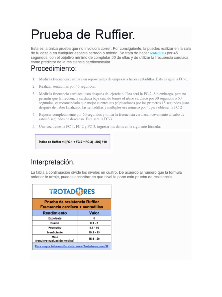 Prueba de Ruffier-Dickson y su Fórmula | PDF | Salud y bienestar