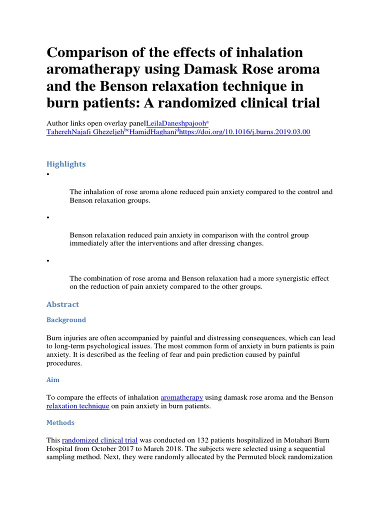 Comparison of The Effects of Inhalation Aromatherapy Using Damask Rose