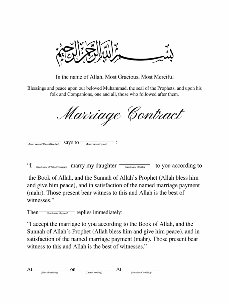 Halal Weddings Nikah Contract PDF