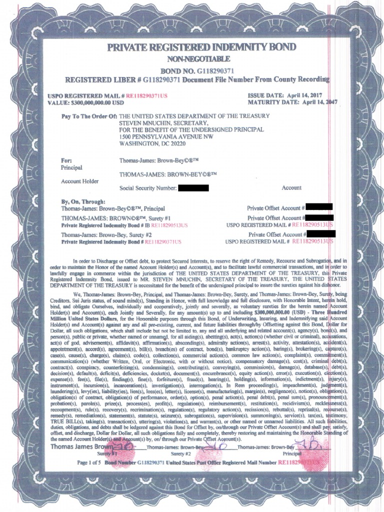 Re118290371us Private Registered Indemnity Bond 300mblk | PDF