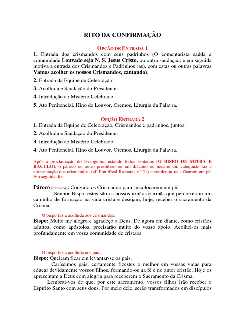 Os Sinais E O Rito Do Sacramento Da Confirmação