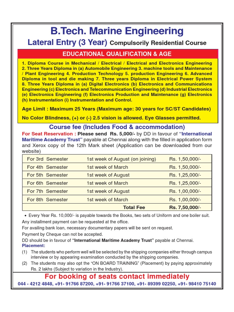 B.Tech. Marine Engineering Lateral Entry (3 Year) PDF Engineering