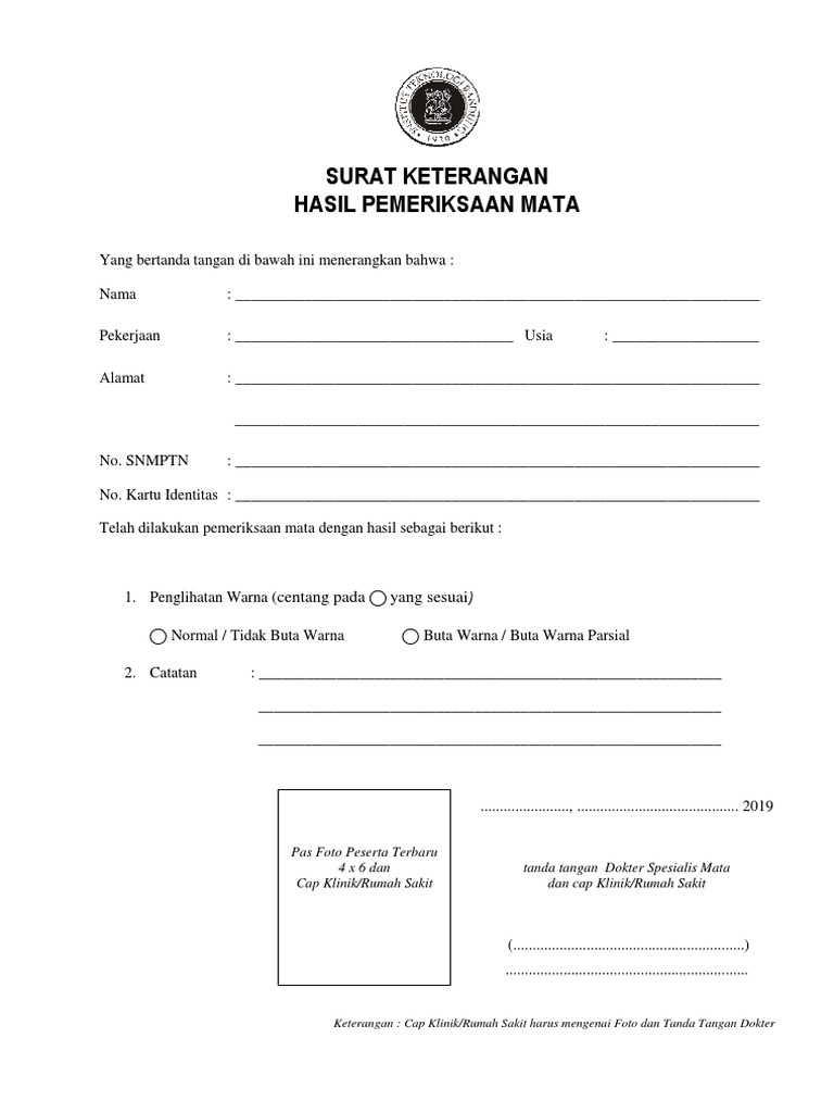 Surat Keterangan Bebas Buta Warna Itb Contoh