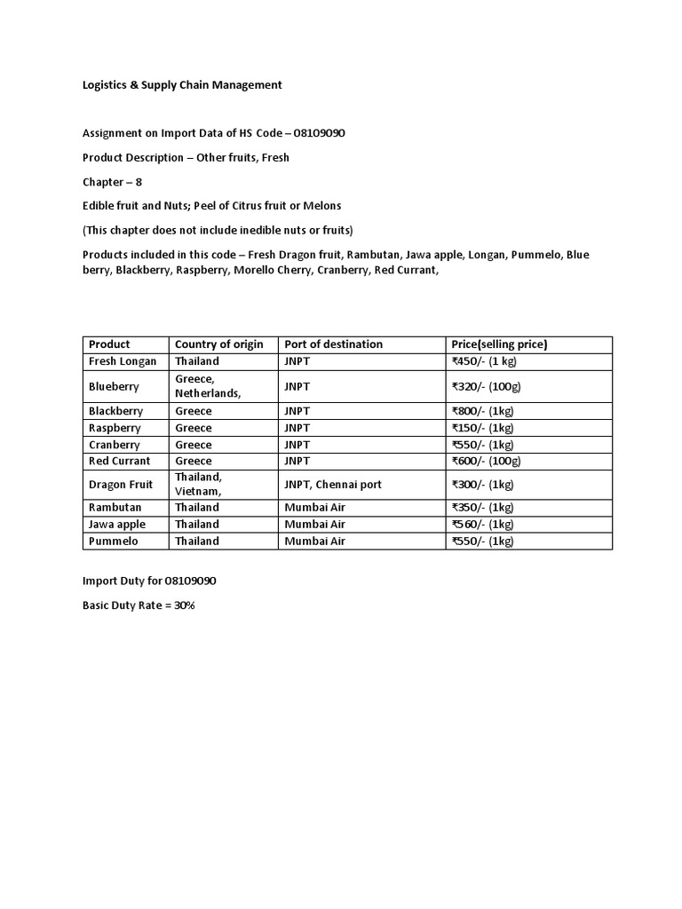 Analysis of Import Data and Supply Chain for Fresh Exotic Fruits under