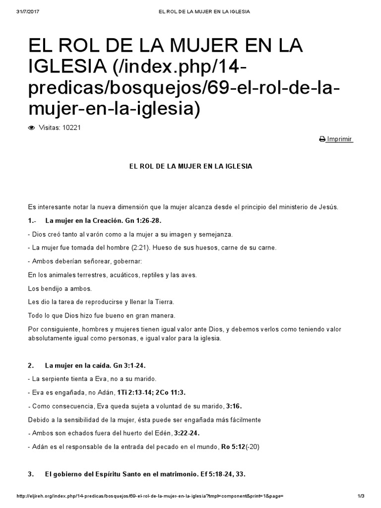 El Rol de la Mujer en la Iglesia | PDF | Víspera | Adán