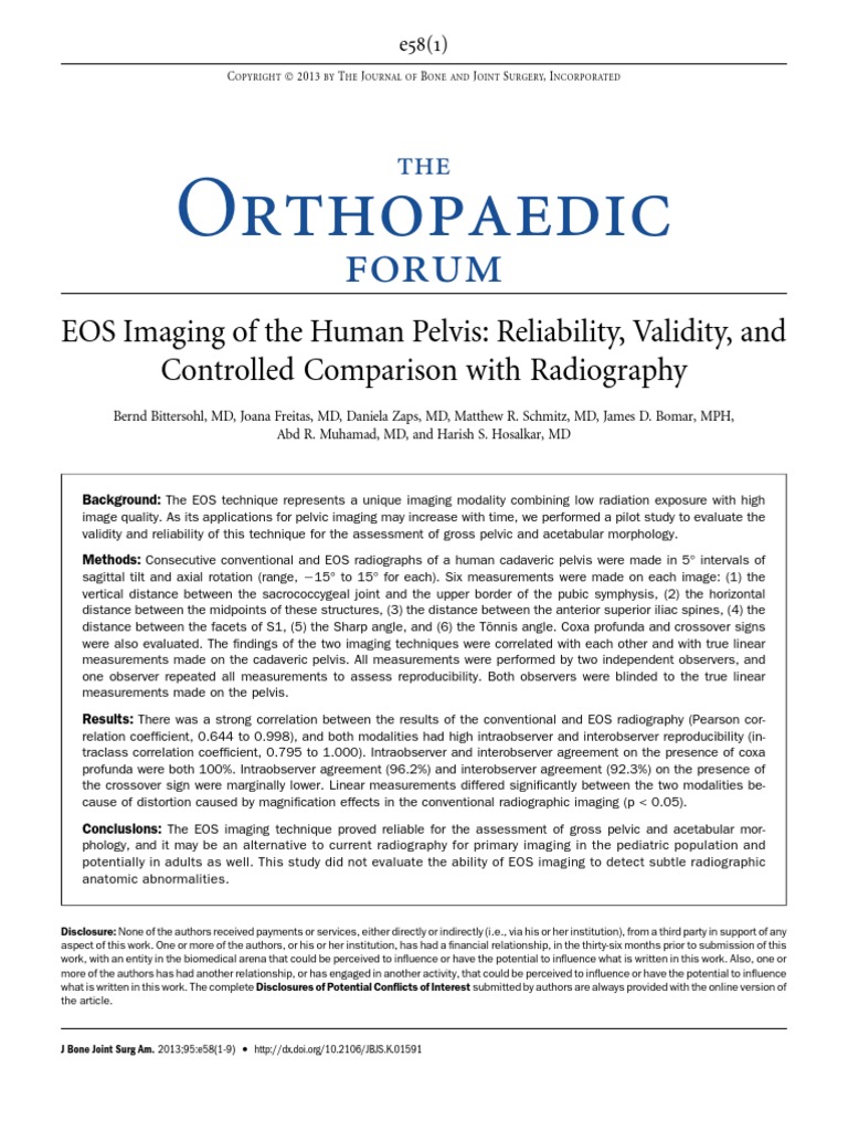 Eos Imaging Of The Human Pelvis Reliability Validity And Controlled