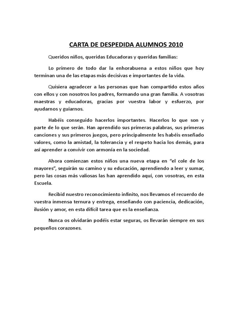 Carta de Despedida Alumnos 2010  PDF