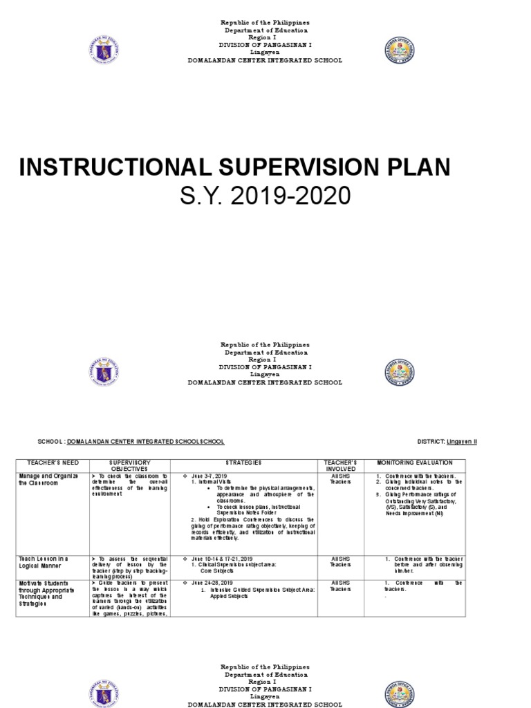 Instructional Supervision Plan 2019-2020 | PDF | Classroom | Teachers