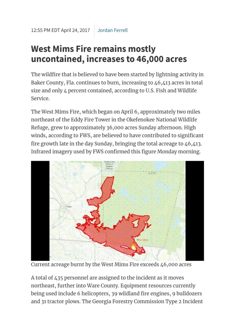 West Mims Fire Grows to 46,413 Acres | PDF | Natural Disasters | Weather