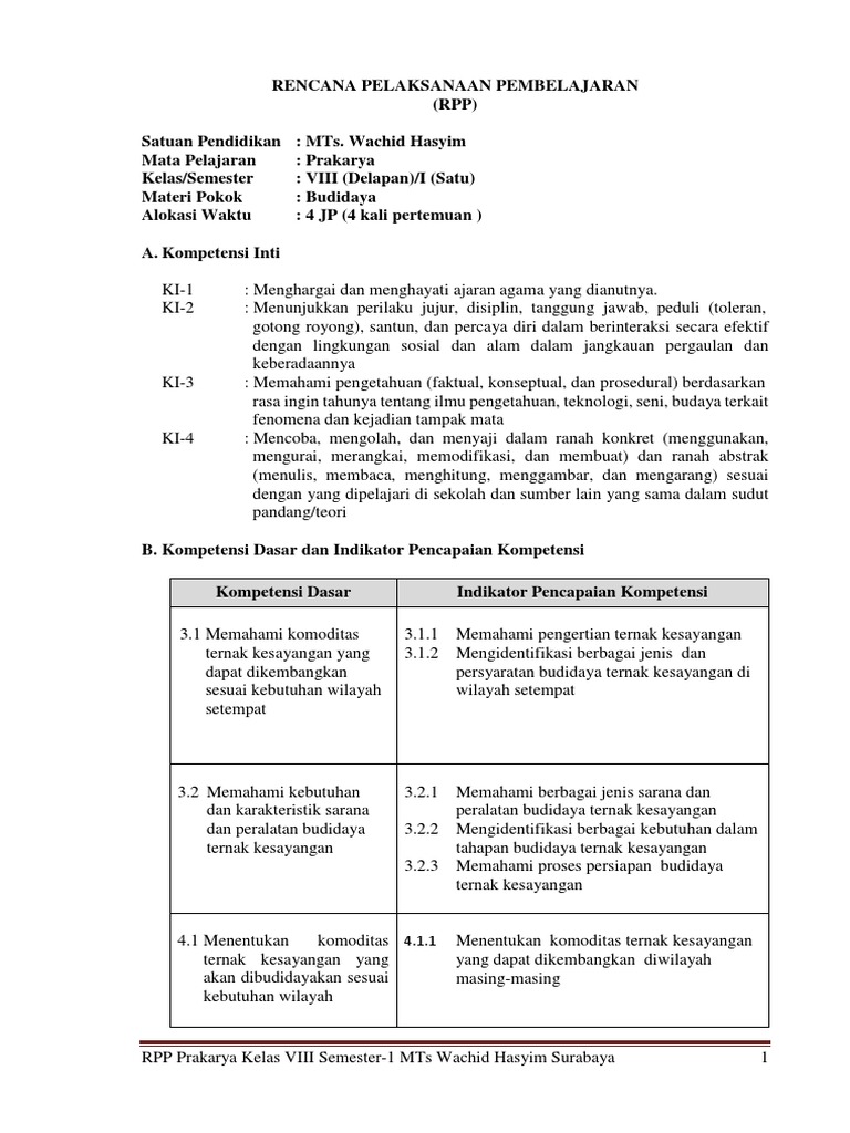 Rpp Prakarya K8 Bab 3 Budidaya