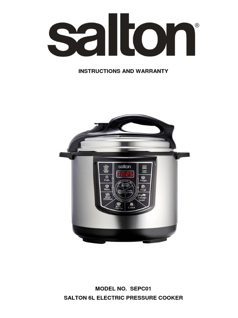 Salton Electric Pressure Cooker Manual PDF Pressure Cooking Ac
