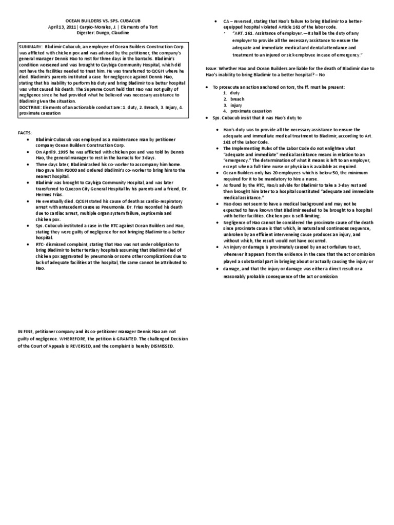 04 Ocean Builders vs. Sps. Cubacub | PDF | Negligence | Causation (Law)