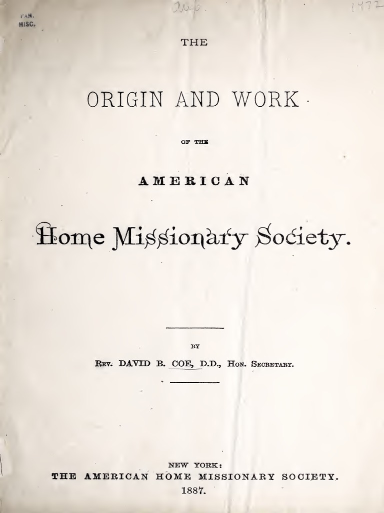 History of the American Home Missionary Society | PDF | Missionary ...