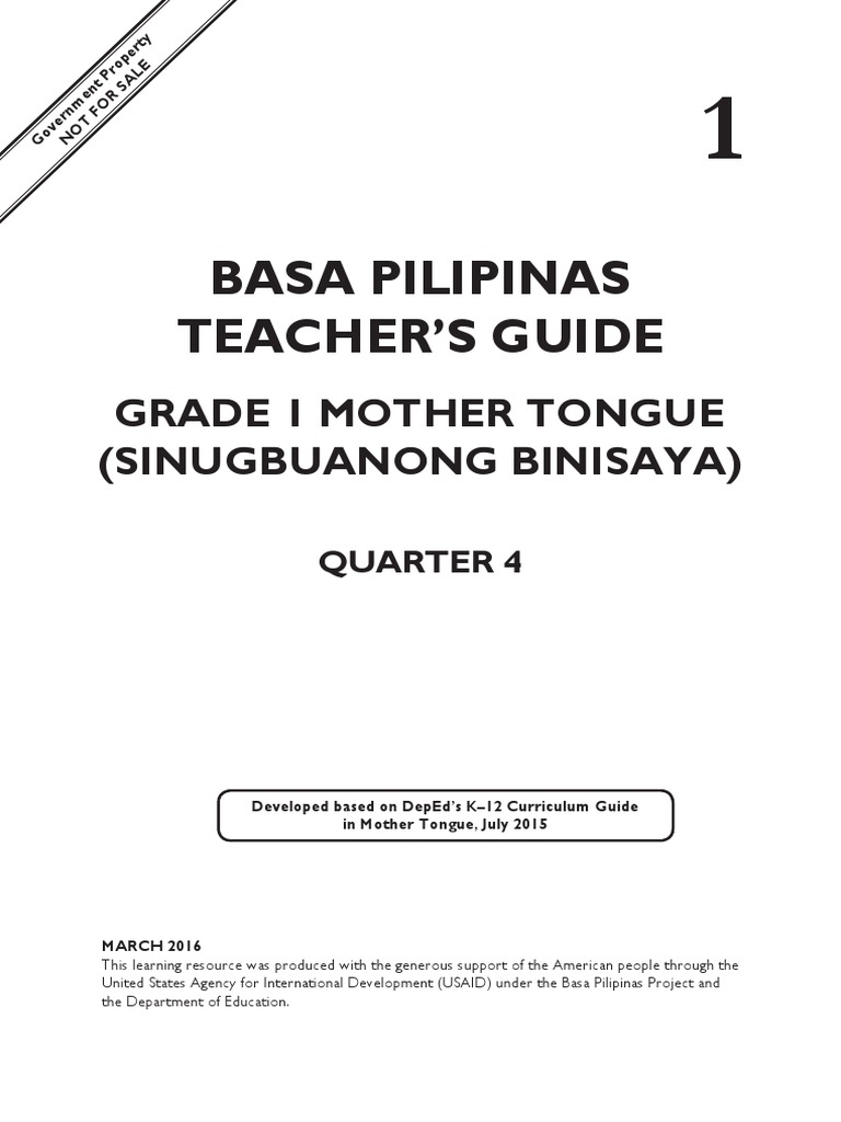 Quarter 4 Grade 1 Sinugbuanong Binisaya Teachers Guide Second Edition1