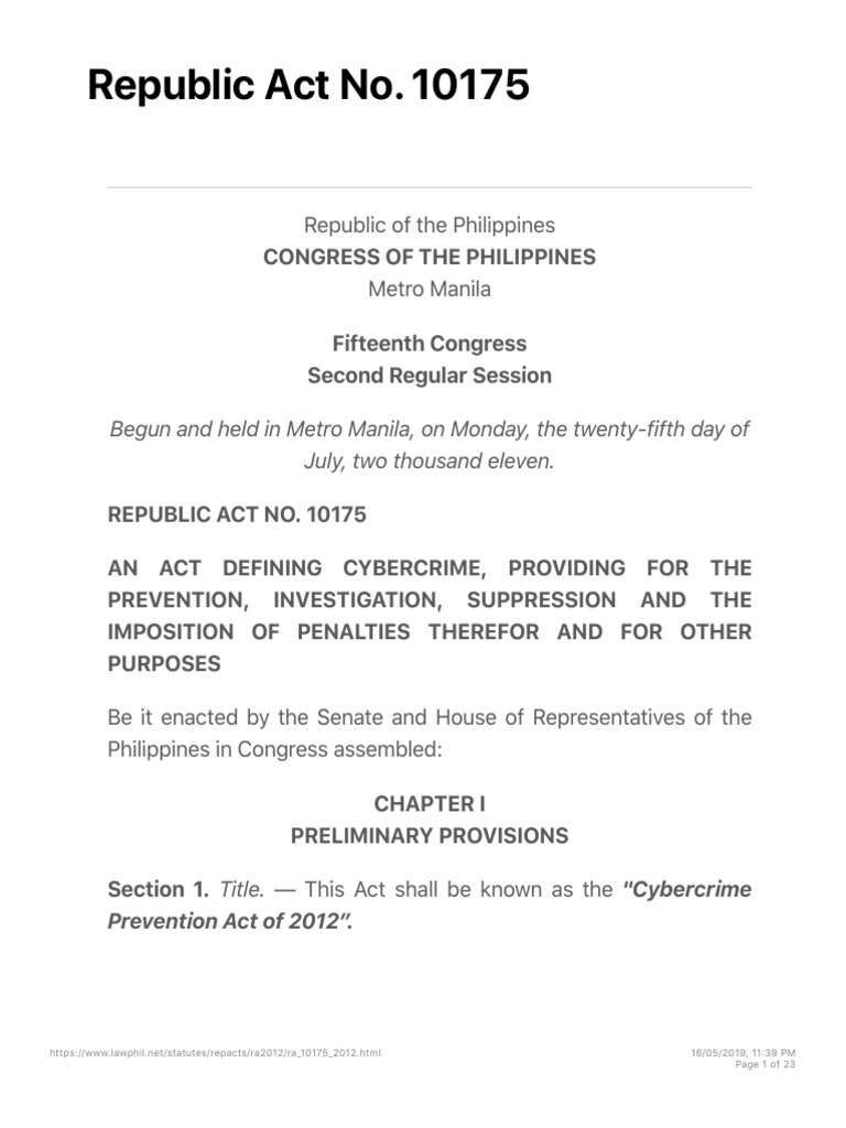 Republic Act No 10175 (Cybercrime) | Download Free PDF | Computer ...