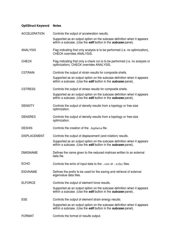 OptiStruct Output Control Parameters | PDF | Parameter (Computer ...