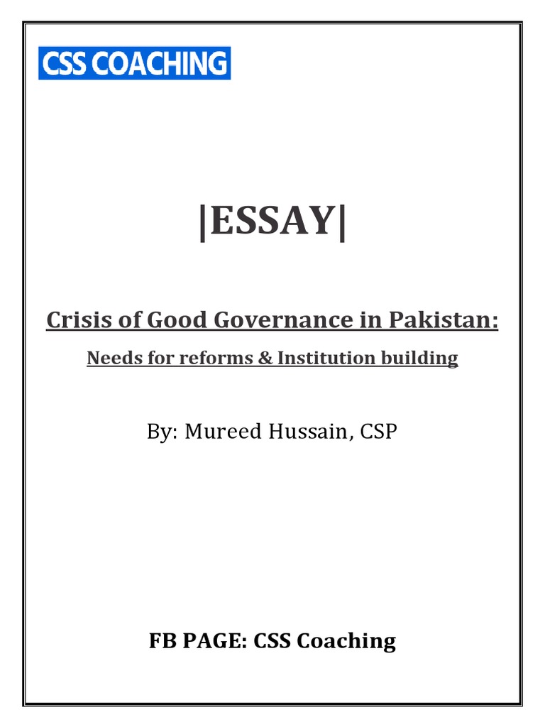 crisis of good governance in pakistan essay pdf
