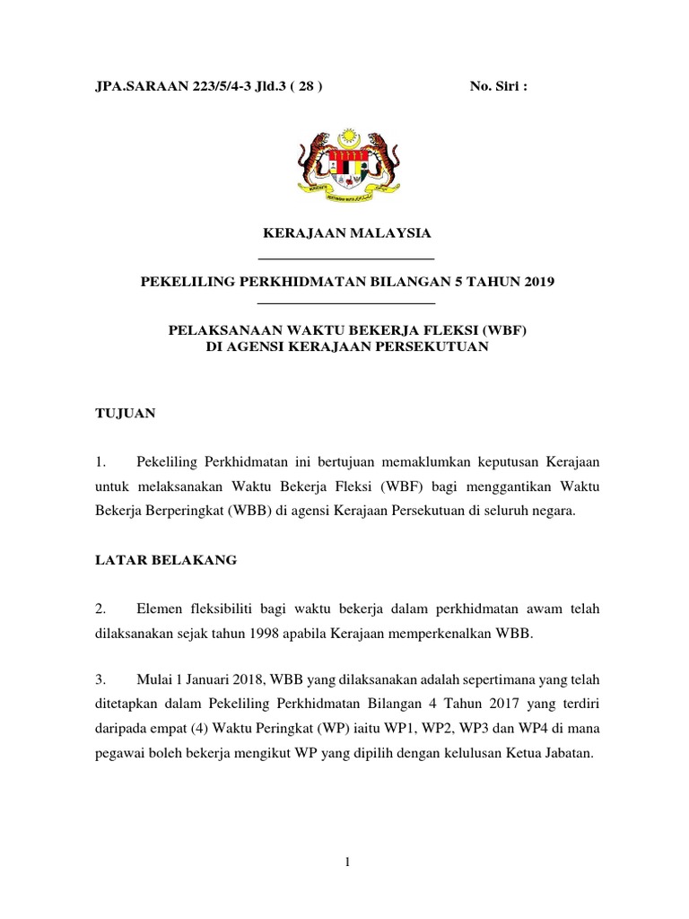 Pp052019 - Pelaksanaan Waktu Bekerja Fleksi - WBF - 2019  PDF