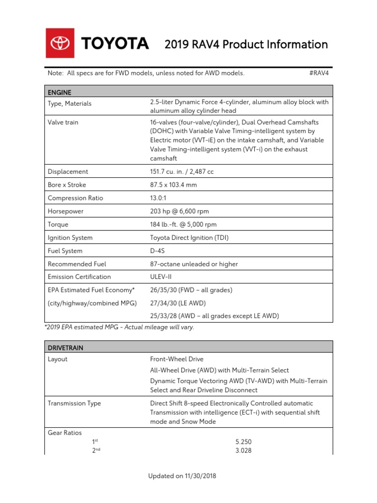 2019 Toyota RAV4 Product Information FINAL 11-30-2018 | Download Free ...