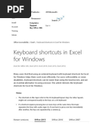 Excel Keyboard Short Cuts