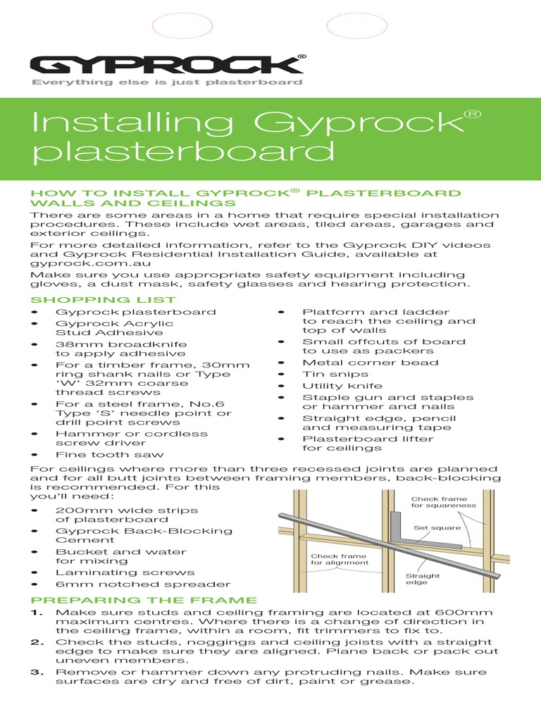 Installing Gyprock Plasterboard How To Install Gyprock Plasterboard Walls and Ceilings PDF