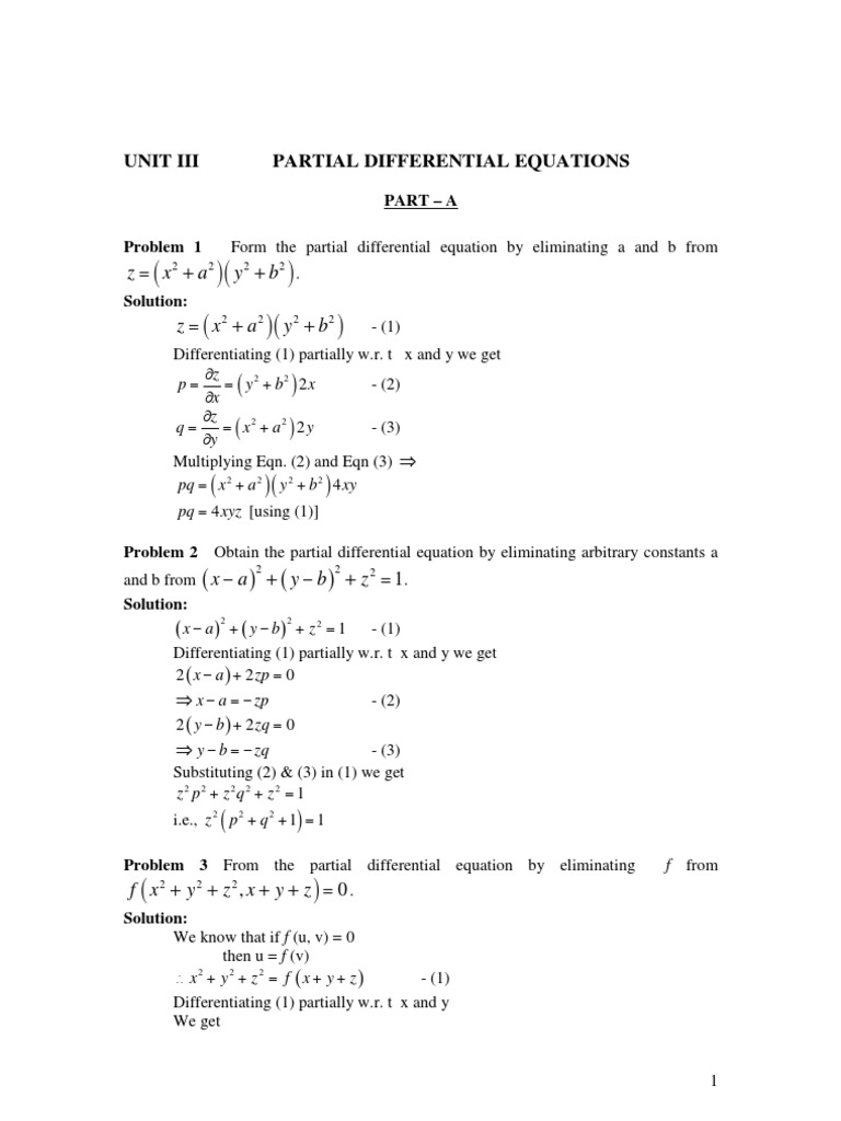 Ma2211 Unit 3 Equations Differential Calculus