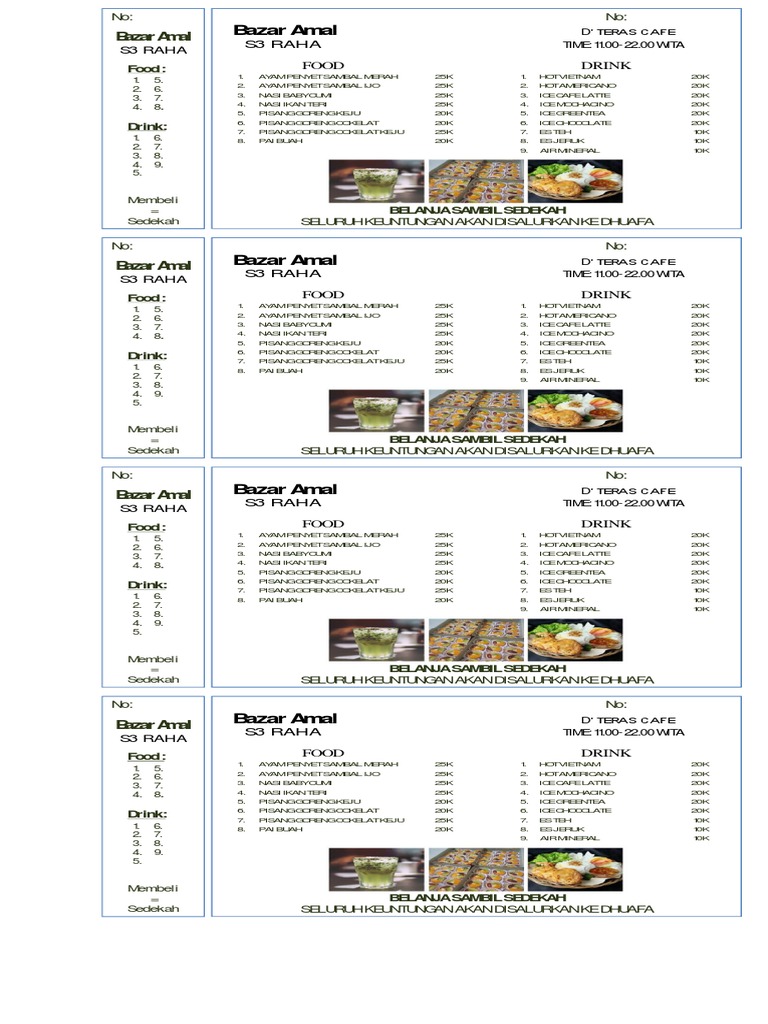 Menu Bazar Amal D'Teras Cafe | PDF
