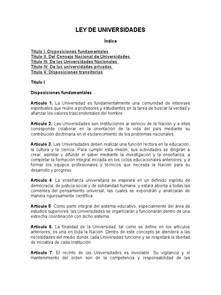 Ley de Universidades en Venezuela PDF Universidad Presupuesto