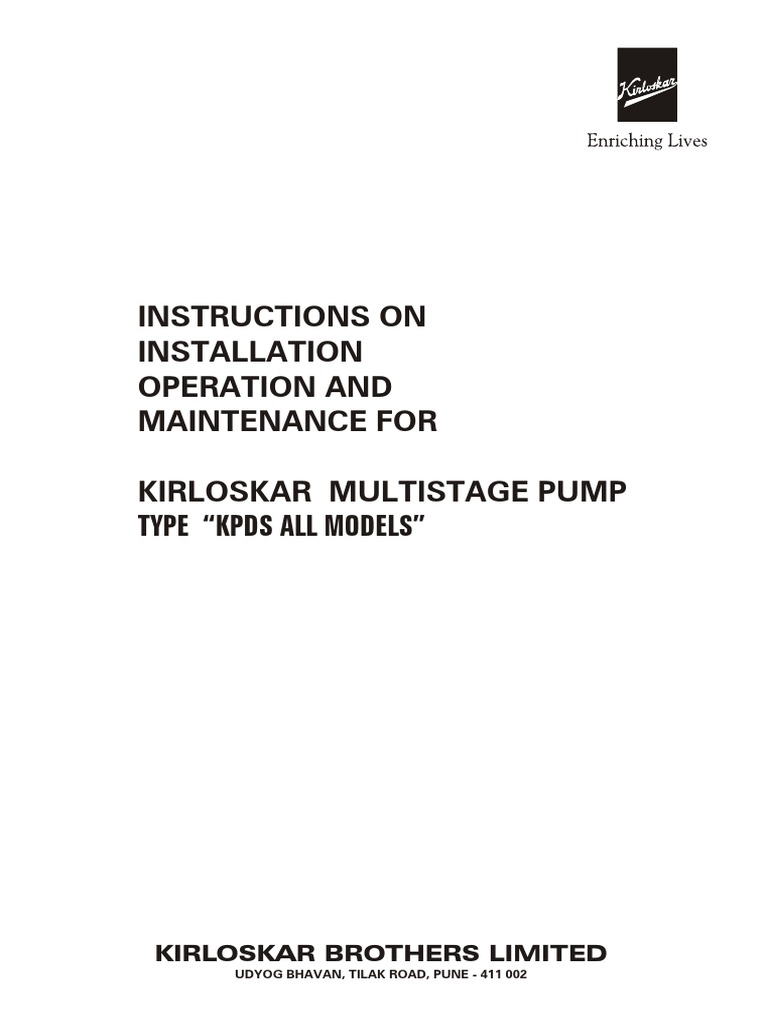 Multistage Pump - Kirloskar PDF | PDF | Bearing (Mechanical) | Pump