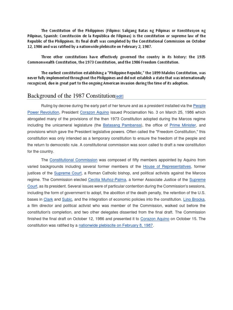 1987 Philippine Constitution Overview | PDF | Public Sphere | Government