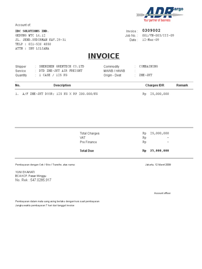 Contoh Invoice Jasa Pengiriman Barang | PDF