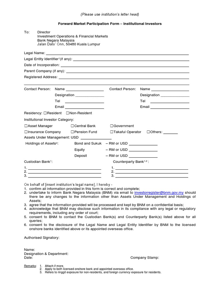 Forward Market Participation Form for Institutions | PDF | Investor | Banks