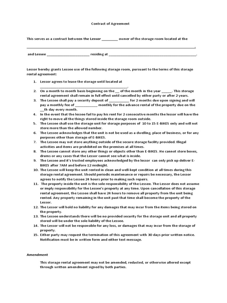Storage Rental Agreement for E-Bikes | PDF | Lease | Renting