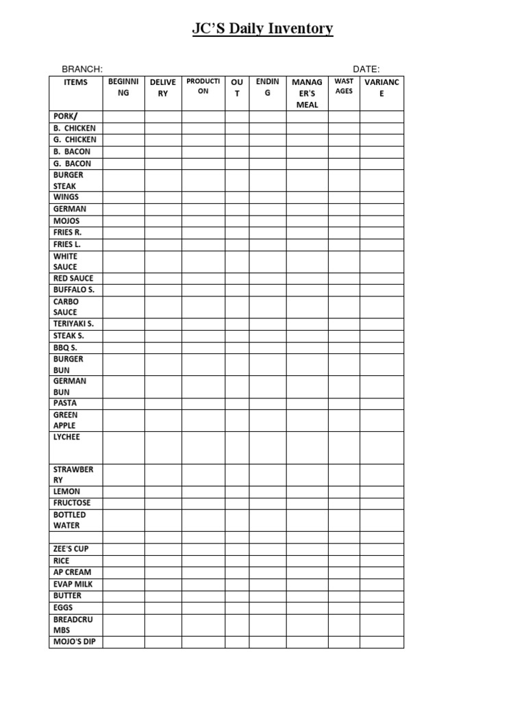 JC's Daily Inventory Report | PDF