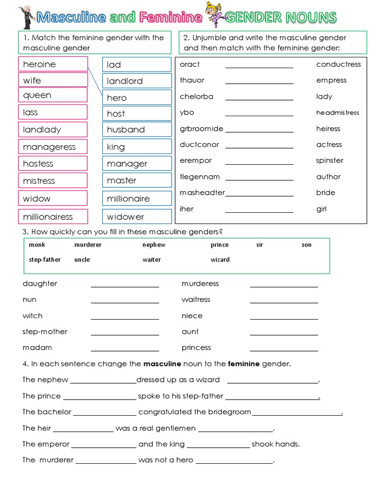 Gender Nouns Worksheet Activities | PDF | Grammatical Gender | Gender