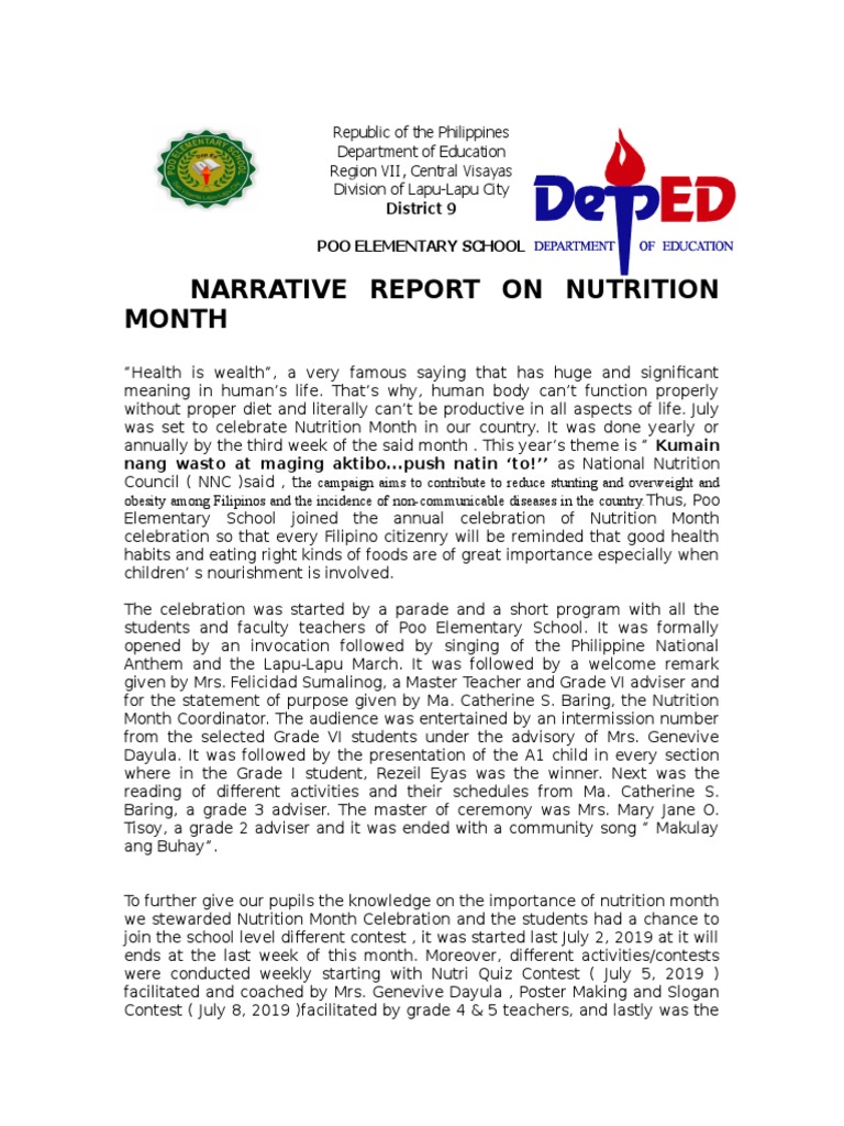 Poo Elementary School Nutrition Month Report | PDF | Self-Improvement ...