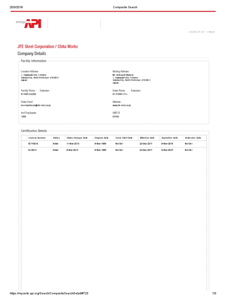 JFE Steel Corporation / Chita Works Company Details PDF Cyberspace