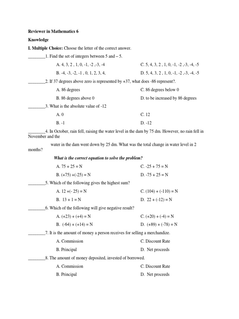 Reviewer In Mathematics 6 Pdf Interest Equations