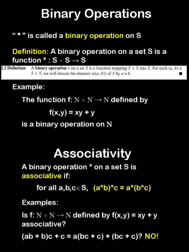 Binary Operations L2.ppt | Group (Mathematics) | Integer