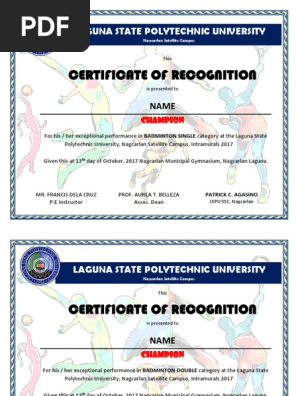 Certificate Intramurals