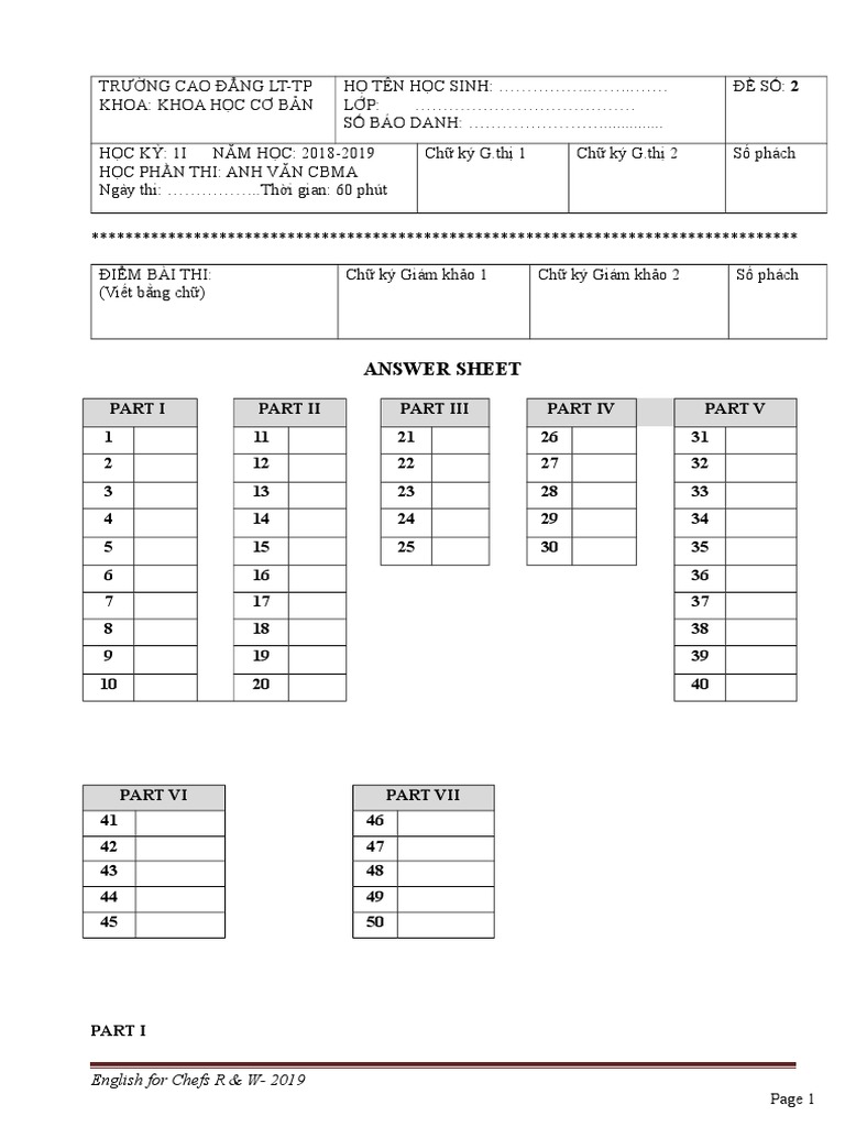 English Exam for Culinary Students | PDF | French Fries | Pizza