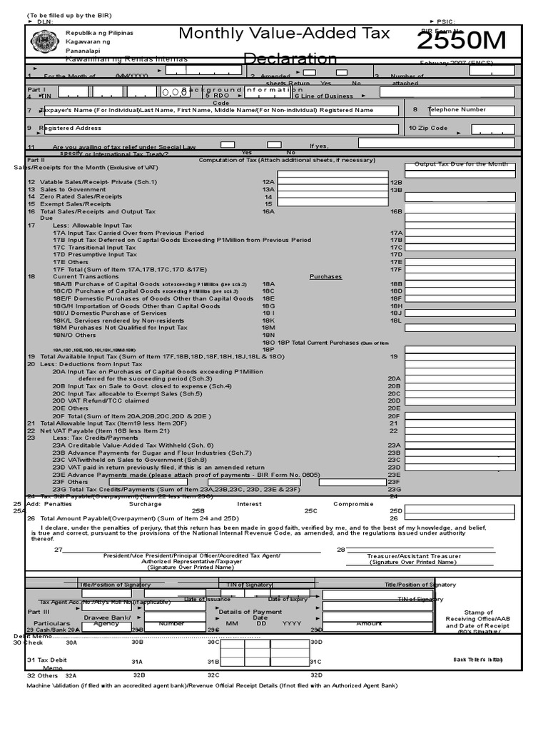 VAT Declaration Form 2550M | PDF | Value Added Tax | Withholding Tax