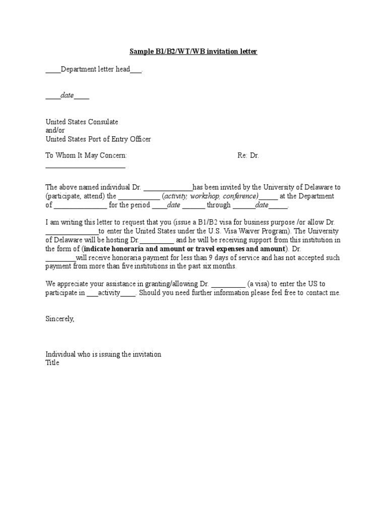 B1/B2 Visa Invitation Letter Sample | PDF
