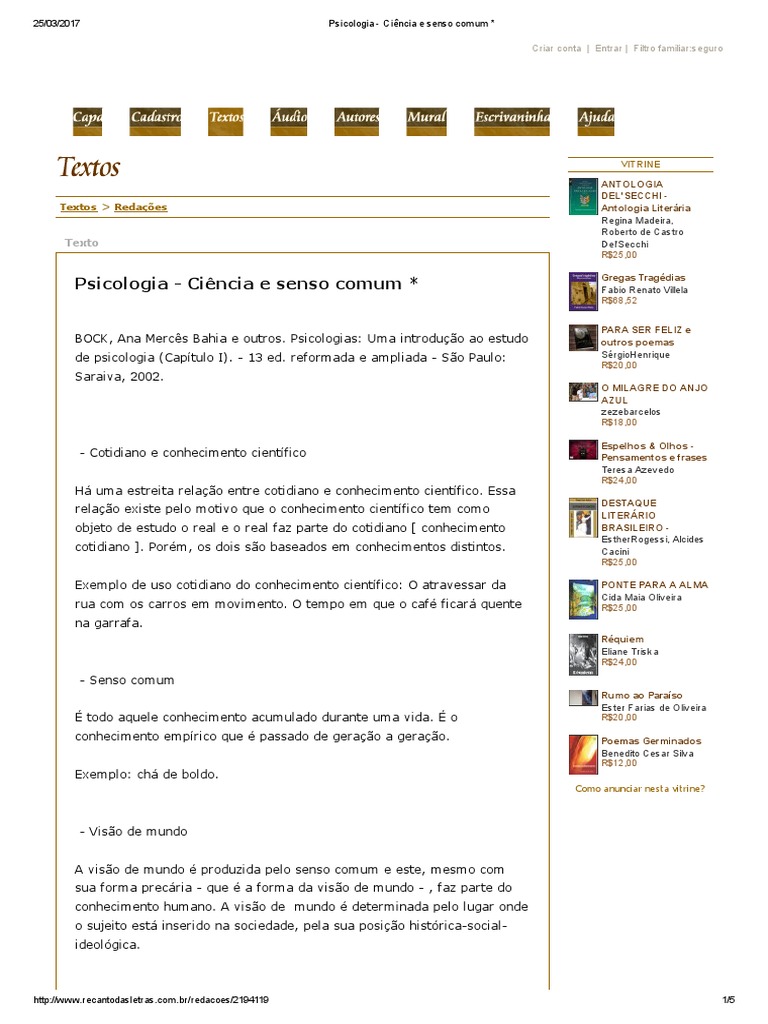 Psicologia - Ciencia e Senso Comum PDF | PDF | Science | Conhecimento