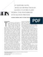 Guest Editors' Note: The Role of HR Practices in Managing Culture Clash During The Postmerger Integration Process