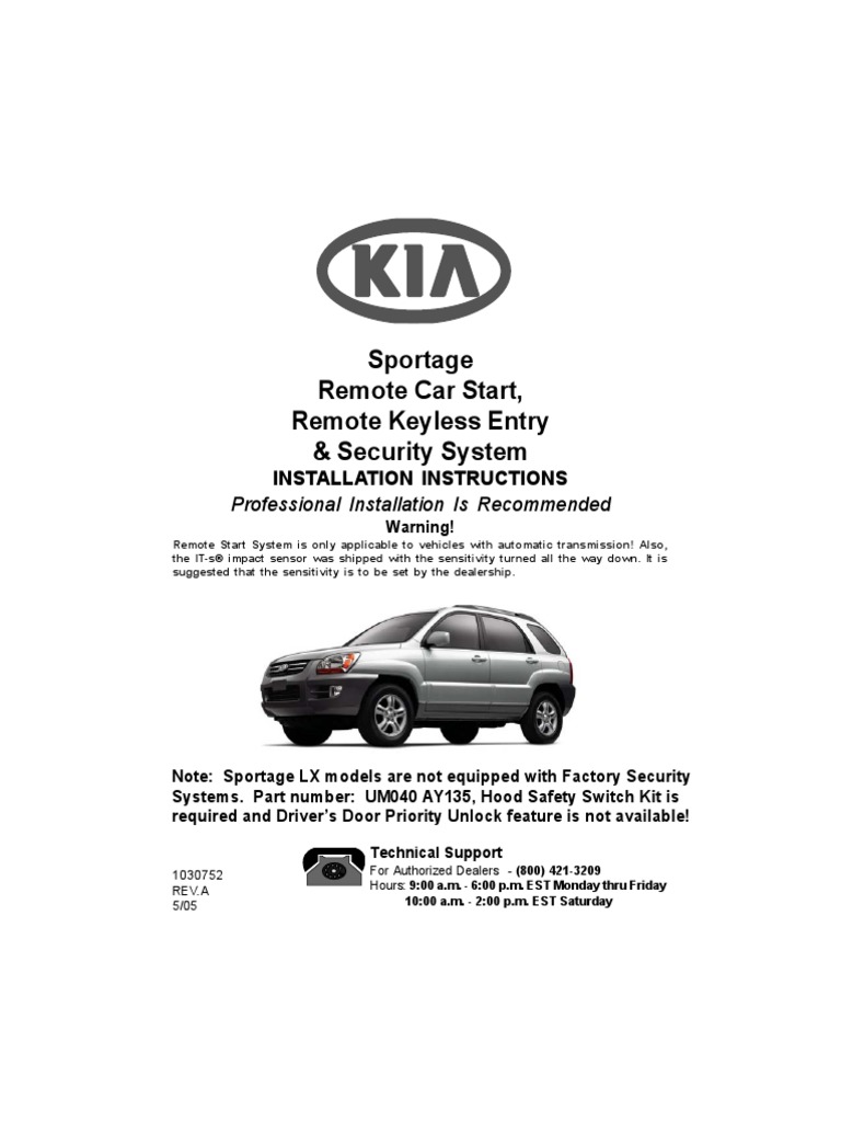 Kia Sportage Remote Start PDF Electrical Connector Security Alarm