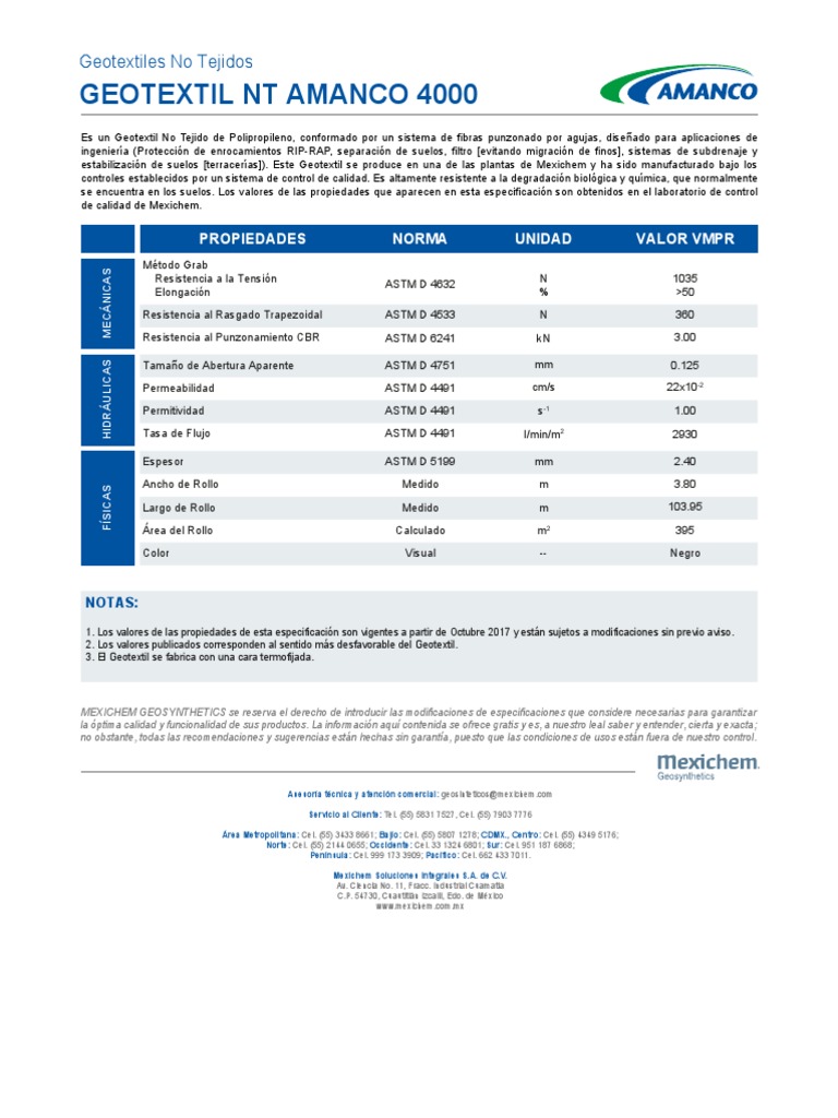 Ficha Técnica Geotextil NT AMANCO 4000, PDF