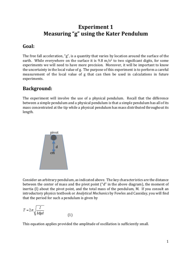 Kater Pendulum Experiment for Measuring g | PDF | Observational Error ...