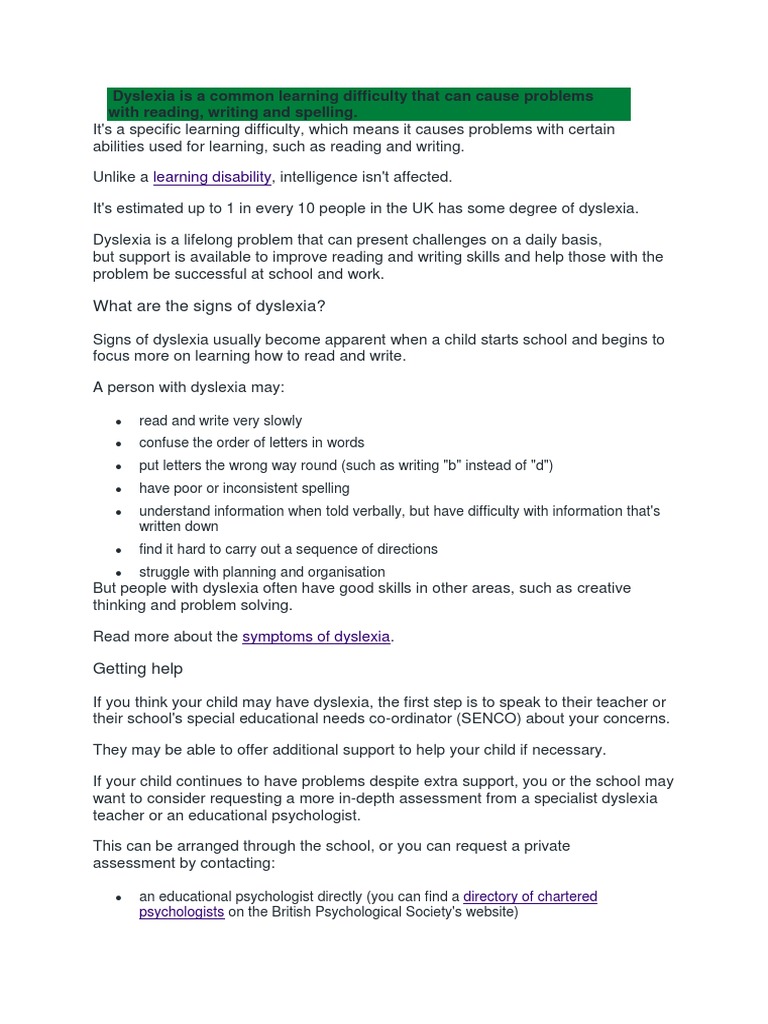 Learning Disability Dyslexia Is A Common Learning Difficulty That Can