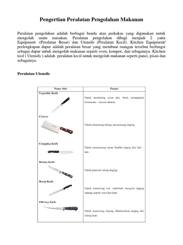 Pengertian Peralatan Pengolahan Makanan Pdf